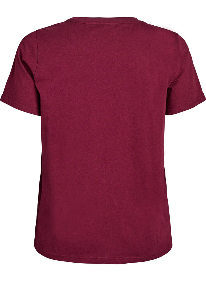 Bomulds t-shirt med rund hals, Mørk Bordeaux, Packshot image number 1