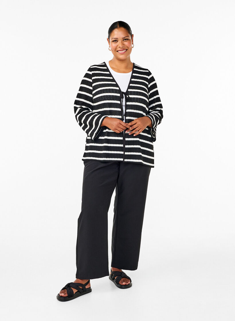 Cardigan med bindebånd, Black White stripe, Model image number 2