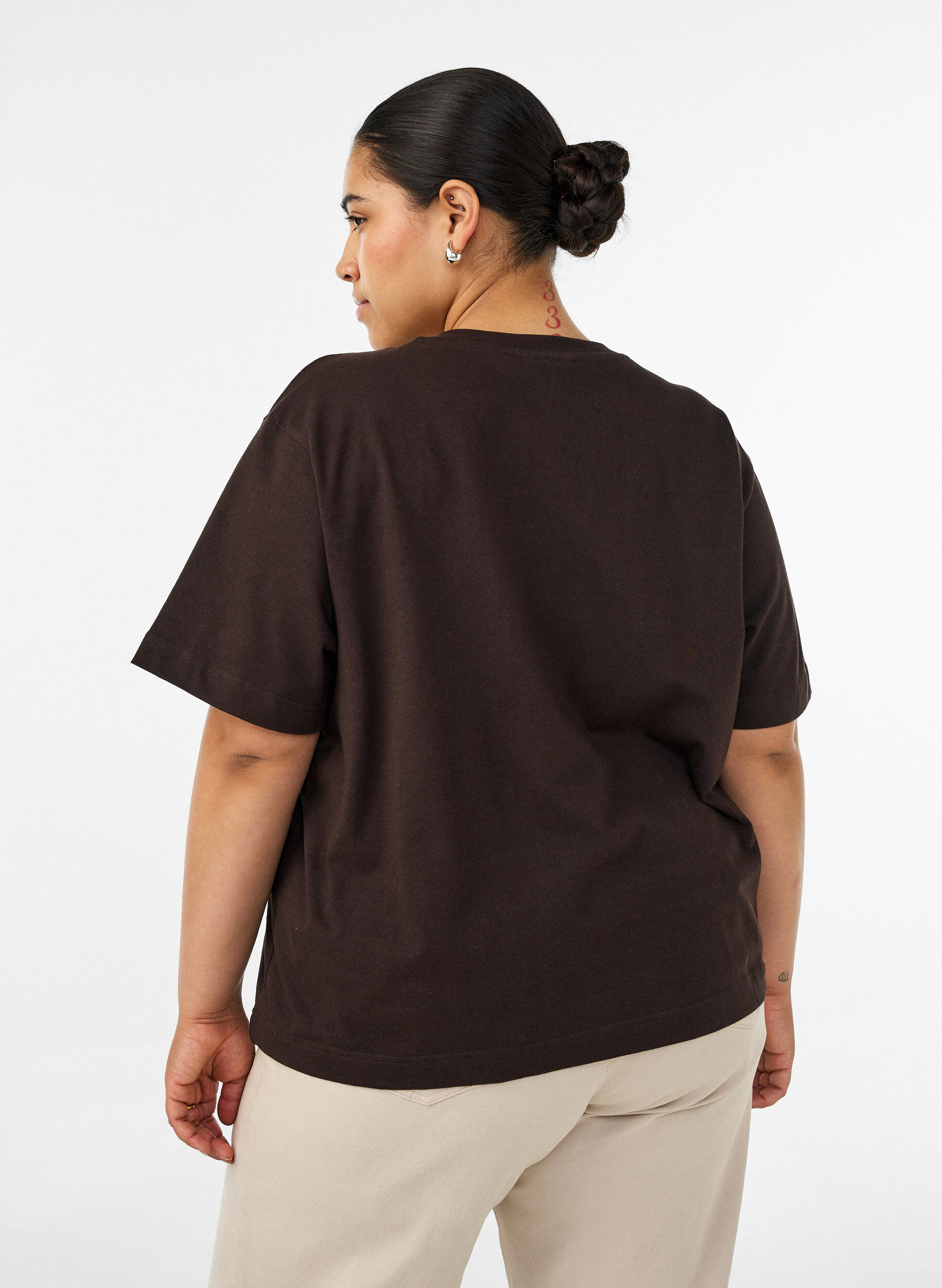 ZizziBoxy T-shirt i bomuld, Brun, Model image number 2