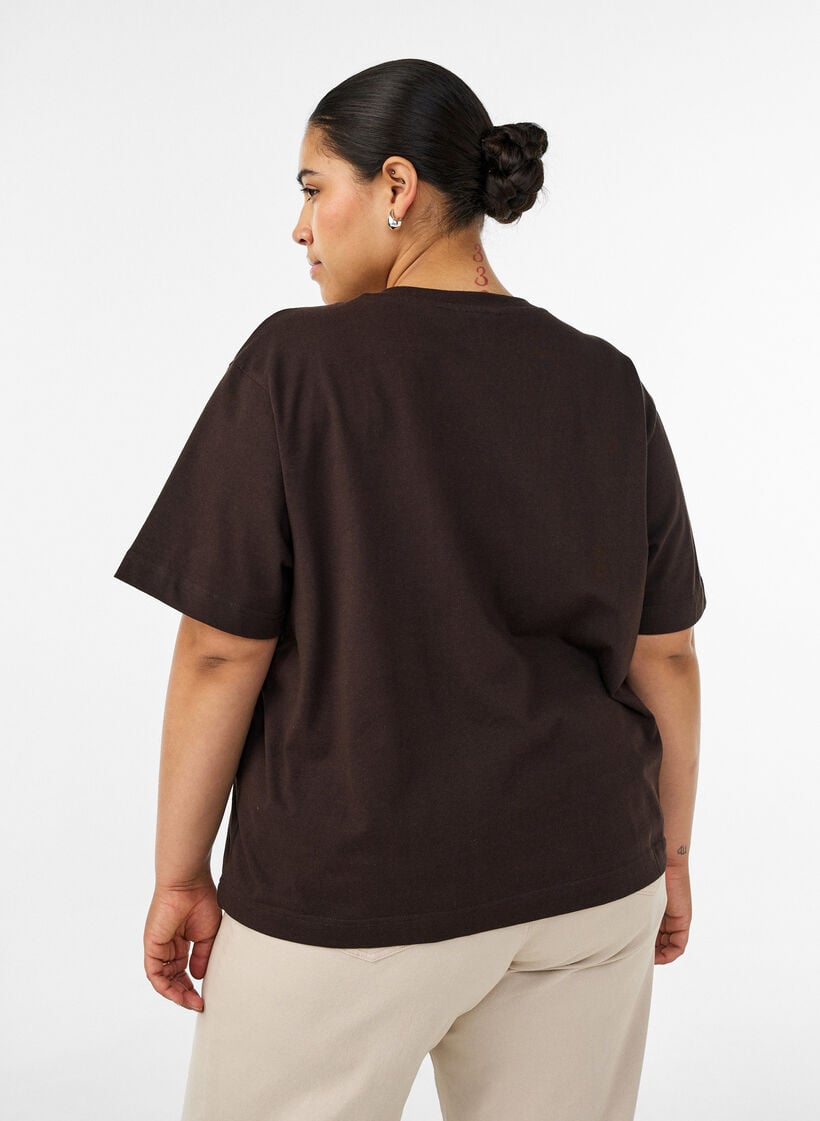 Boxy T-shirt i bomuld, Brun, Model image number 2
