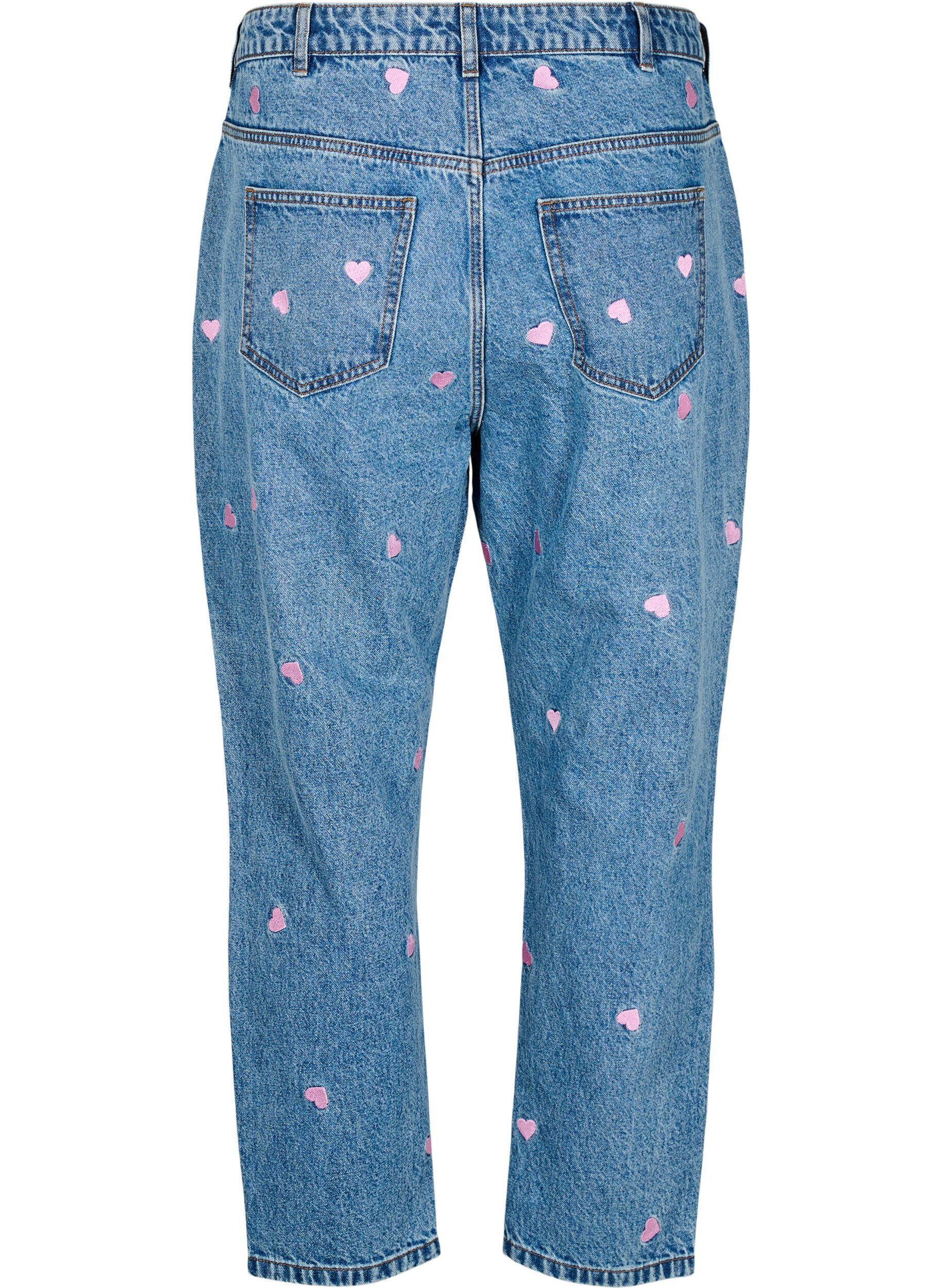 Zizzi Mille mom fit jeans med broderi, Bl&aring;, Packshot image number 1