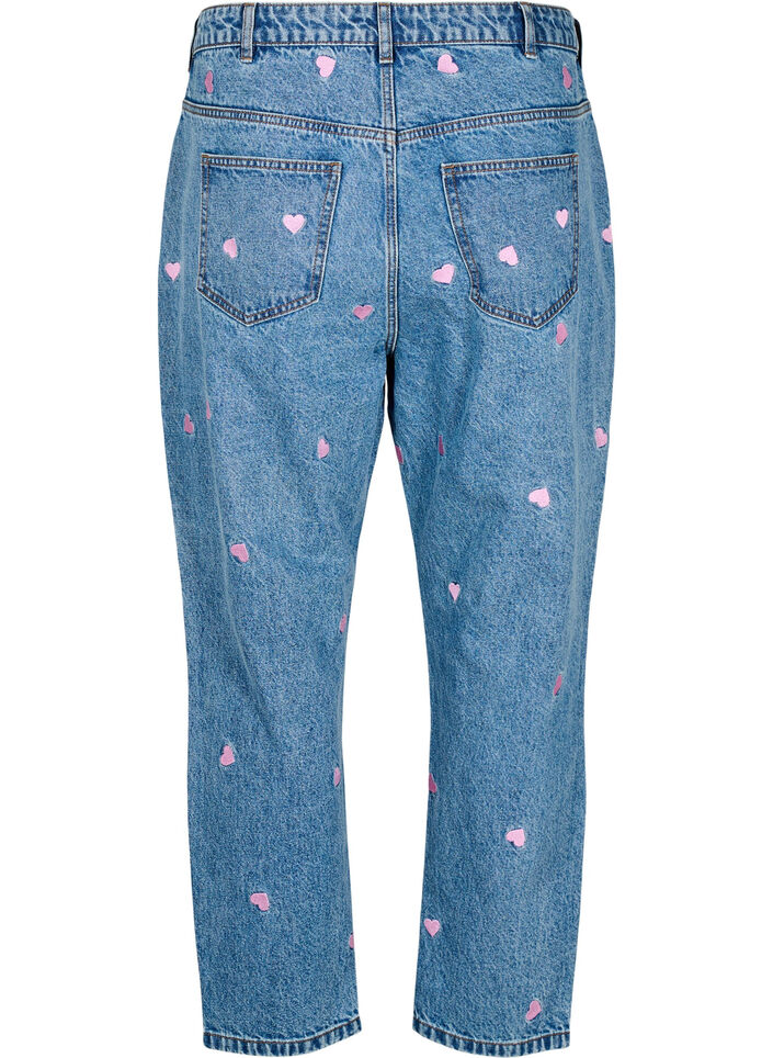Mille mom fit jeans med broderi, Blå, Packshot image number 1