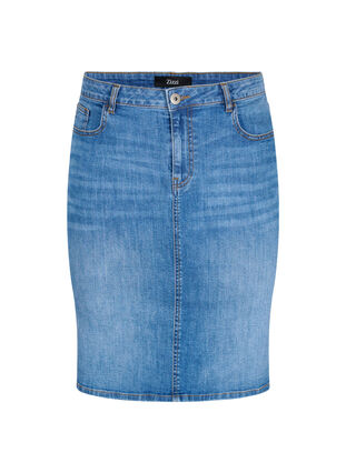 Tætsiddende denim nederdel i bomuld, Blue denim, Packshot image number 0