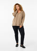 Strikbluse med v-hals, Desert Taupe Melange, Model image number 2