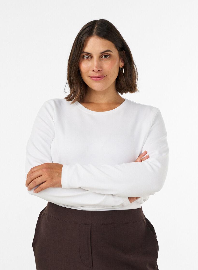Lang&aelig;rmet basis T-shirt med rund hals, Hvid, Model image number 0