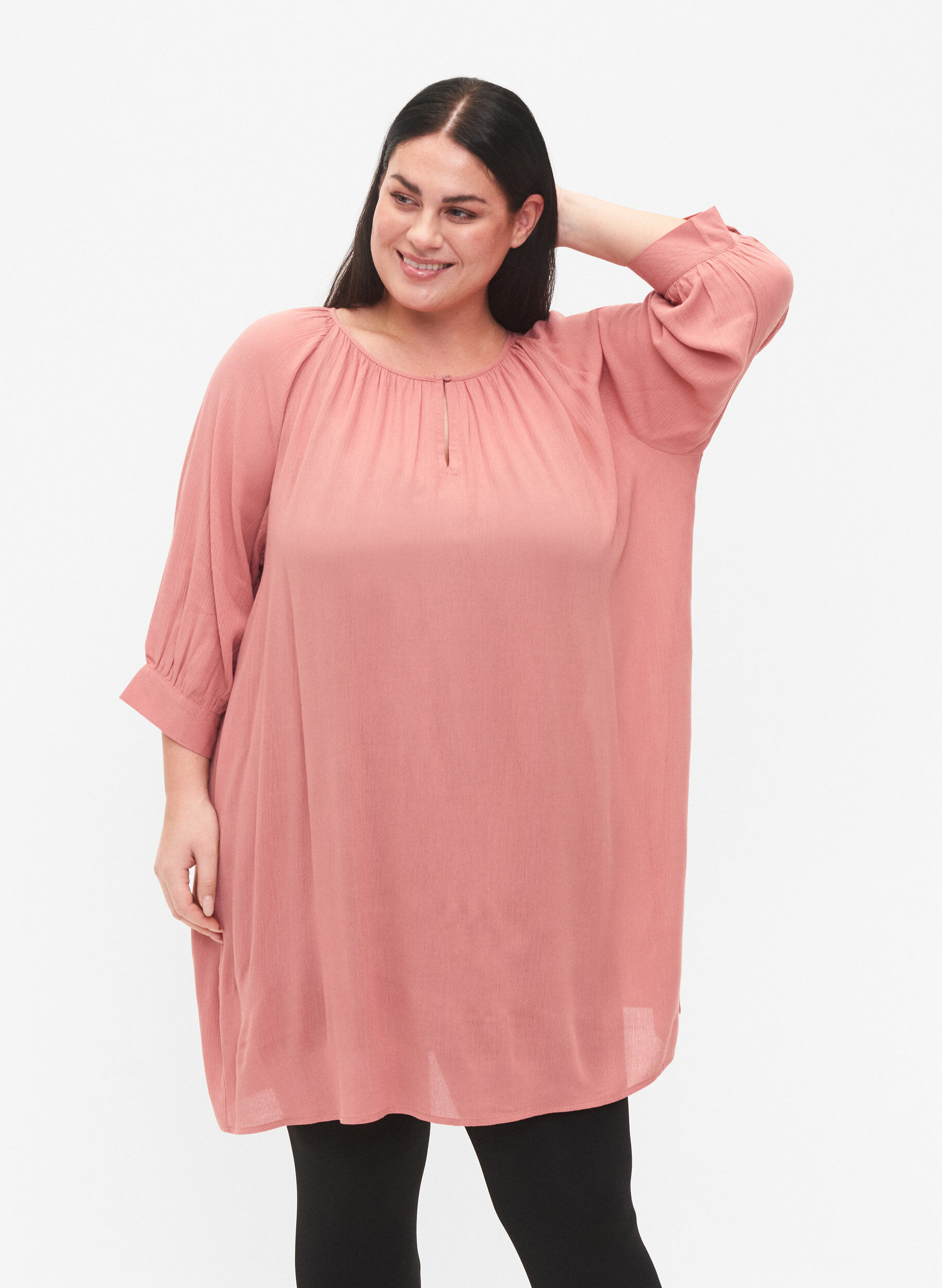 Zizzi Viskosetunika med 3/4 &aelig;rmer, Lyser&oslash;d, Model image number 0