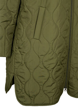 Lang quiltet jakke med lommer og lynlås, Winter Moss, Packshot image number 3