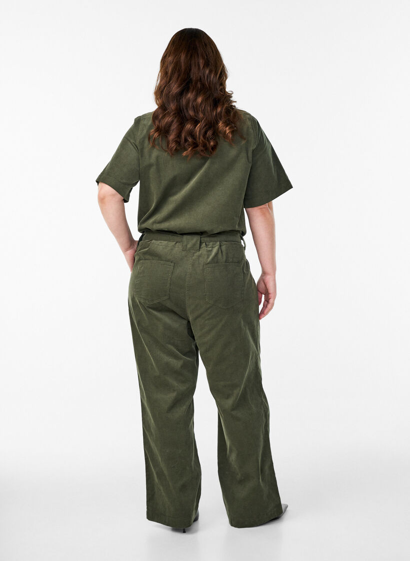 Jumpsuit i bomuldsfl&oslash;jl med lige ben, Gr&oslash;n, Model image number 1