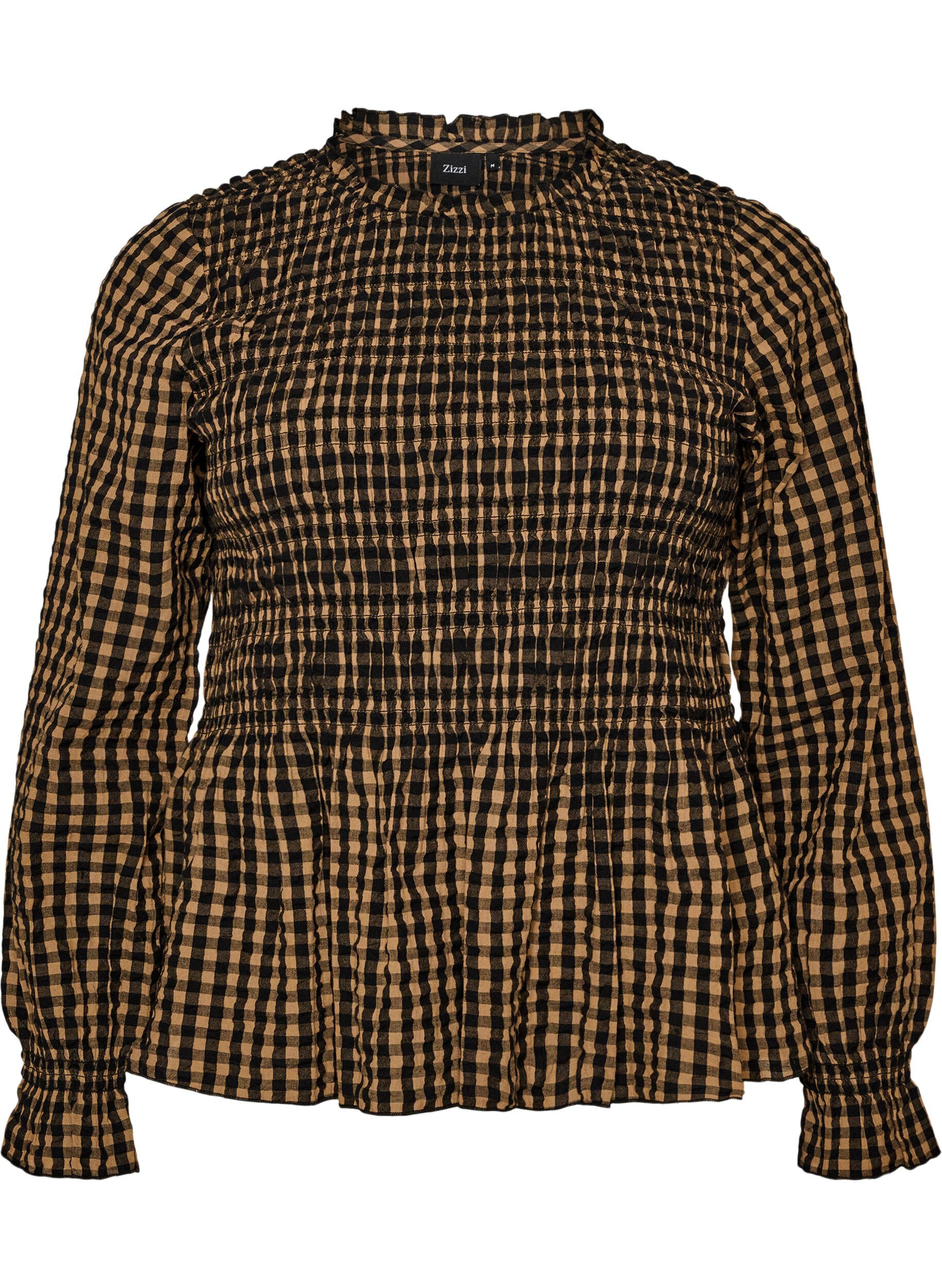 Ternet bluse med smock og peplum