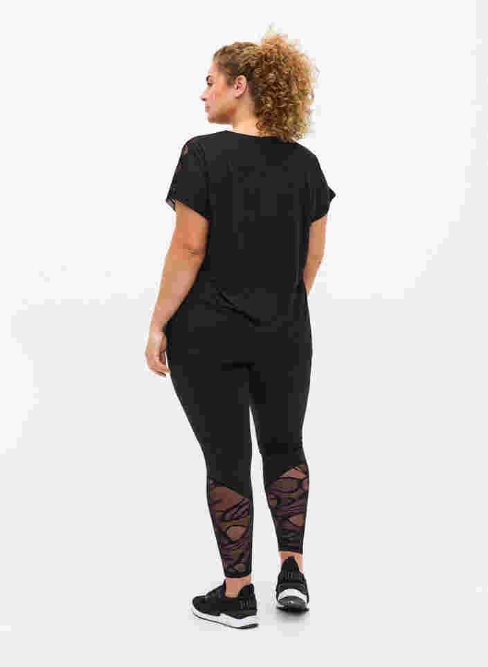 Cropped tights med mønstret mesh, Black, Model