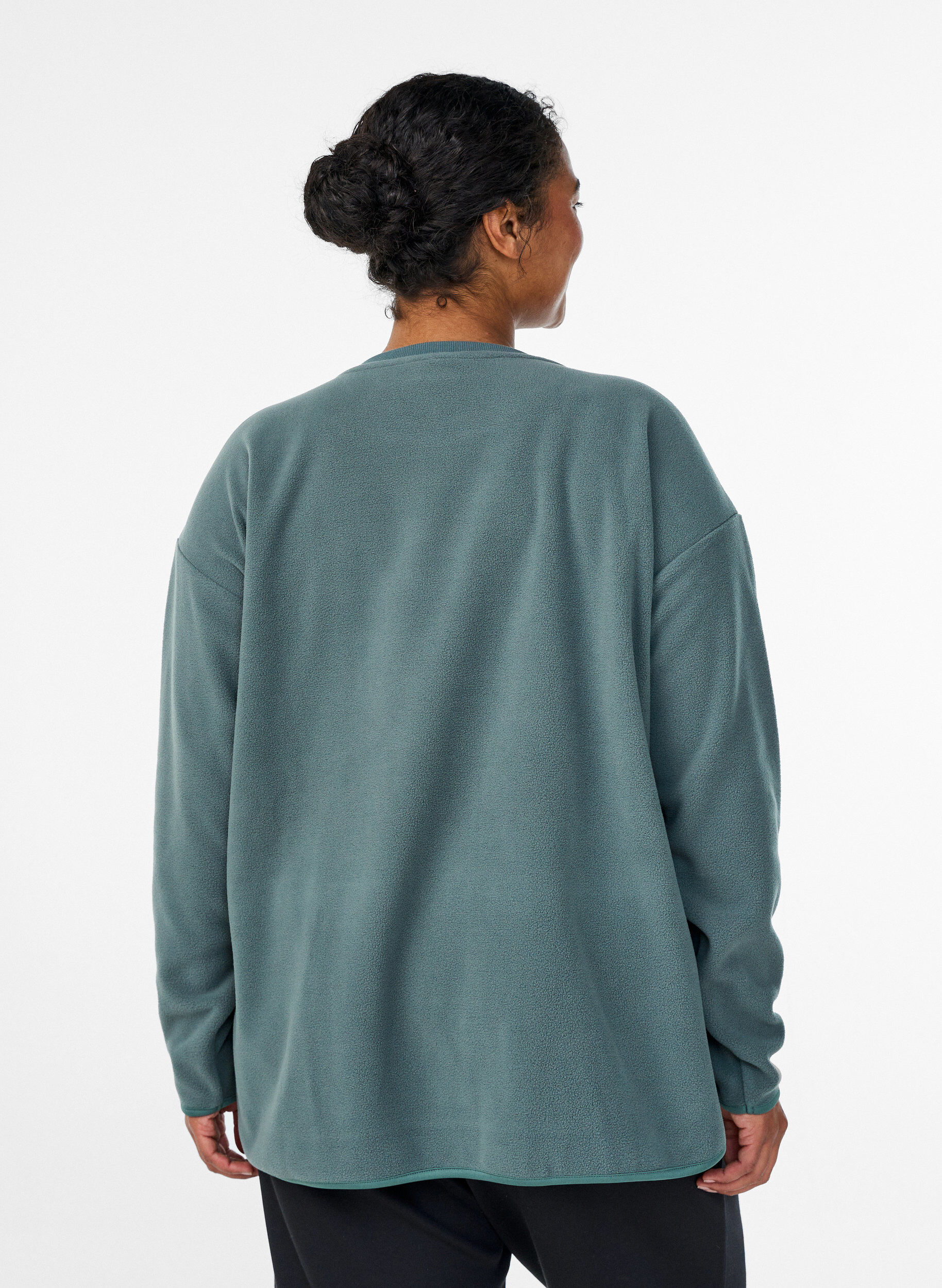 Zizzi L&oslash;s fleecebluse med lommer, Gr&oslash;n, Model image number 2
