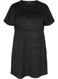 Kortærmet kjole i imiteret ruskind, Black