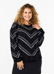 Strikbluse med rund hals og glimmer , Black w.S.L.Stripes, Model image number 0