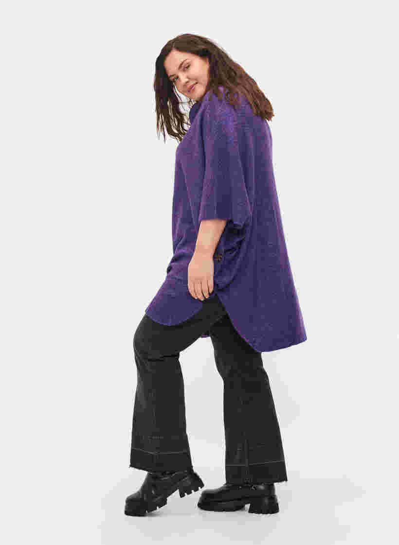 Strikket poncho med rullekrave, Ultra Violet Mel., Model image number 2