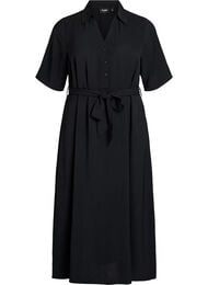 Skjortekjole i midil&aelig;ngde med bindeb&aelig;lte, Sort