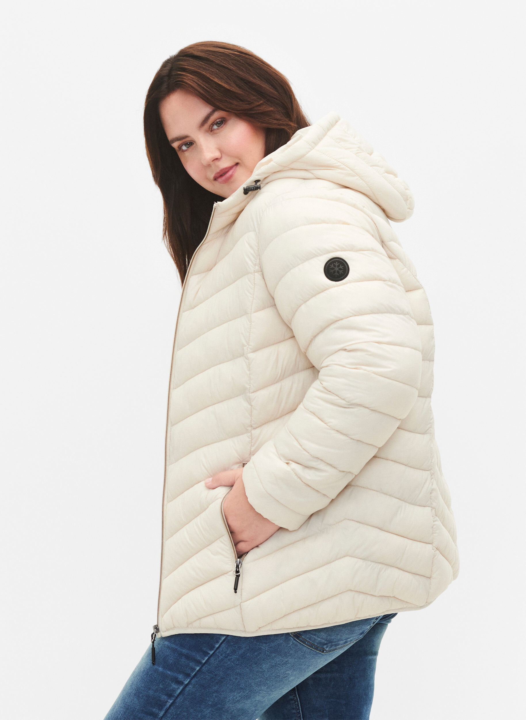 Zizzi Letv&aelig;gts jakke med h&aelig;tte, Beige, Model image number 3