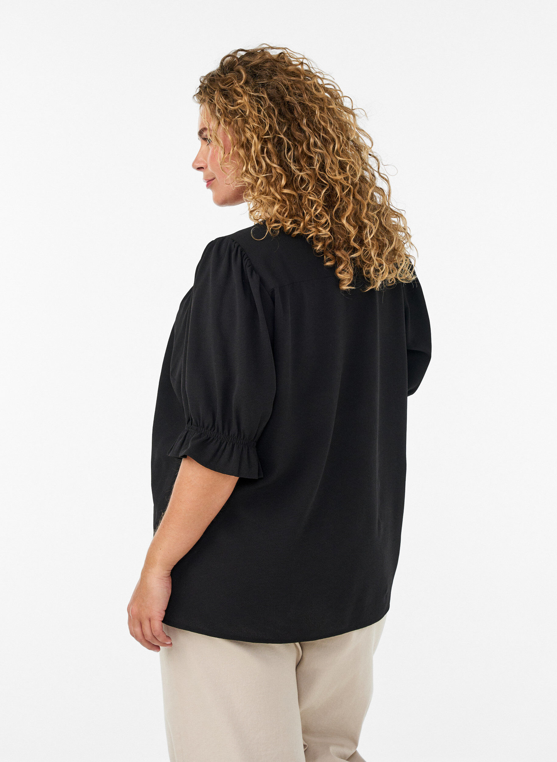 ZizziSkjortebluse med 1/2 &aelig;rmer, Sort, Model image number 2