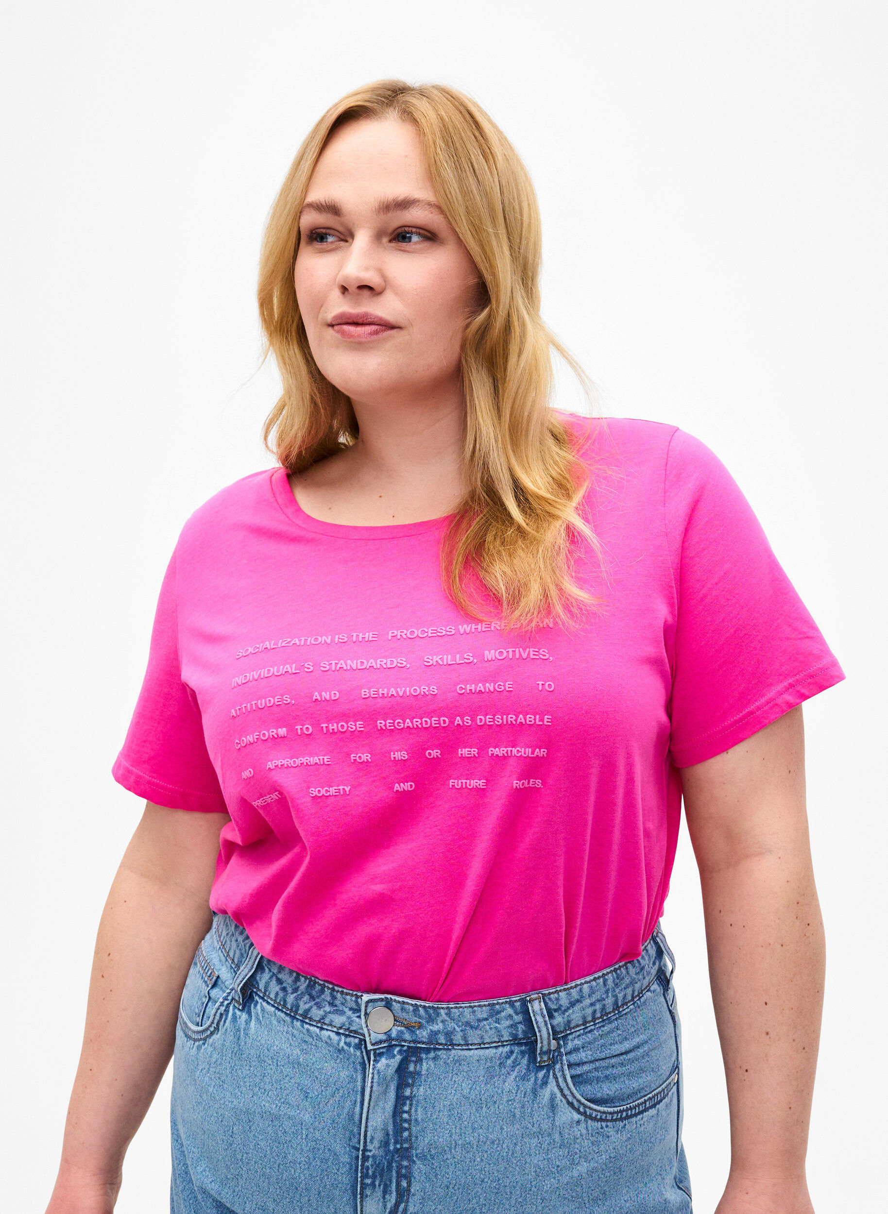 Zizzi T-shirt med tekst motiv, Shocking Pink W.Pink, Model image number 0