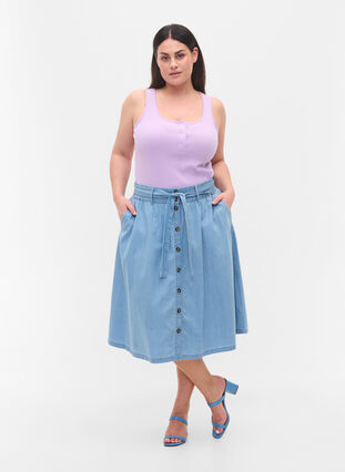 Løs denim nederdel med knapper, Light blue denim, Model image number 2
