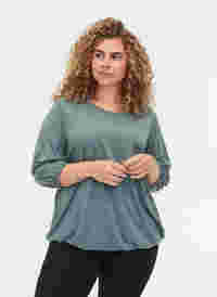 Ensfarvet bluse med 3/4 ærmer, Balsam Green Mel, Model