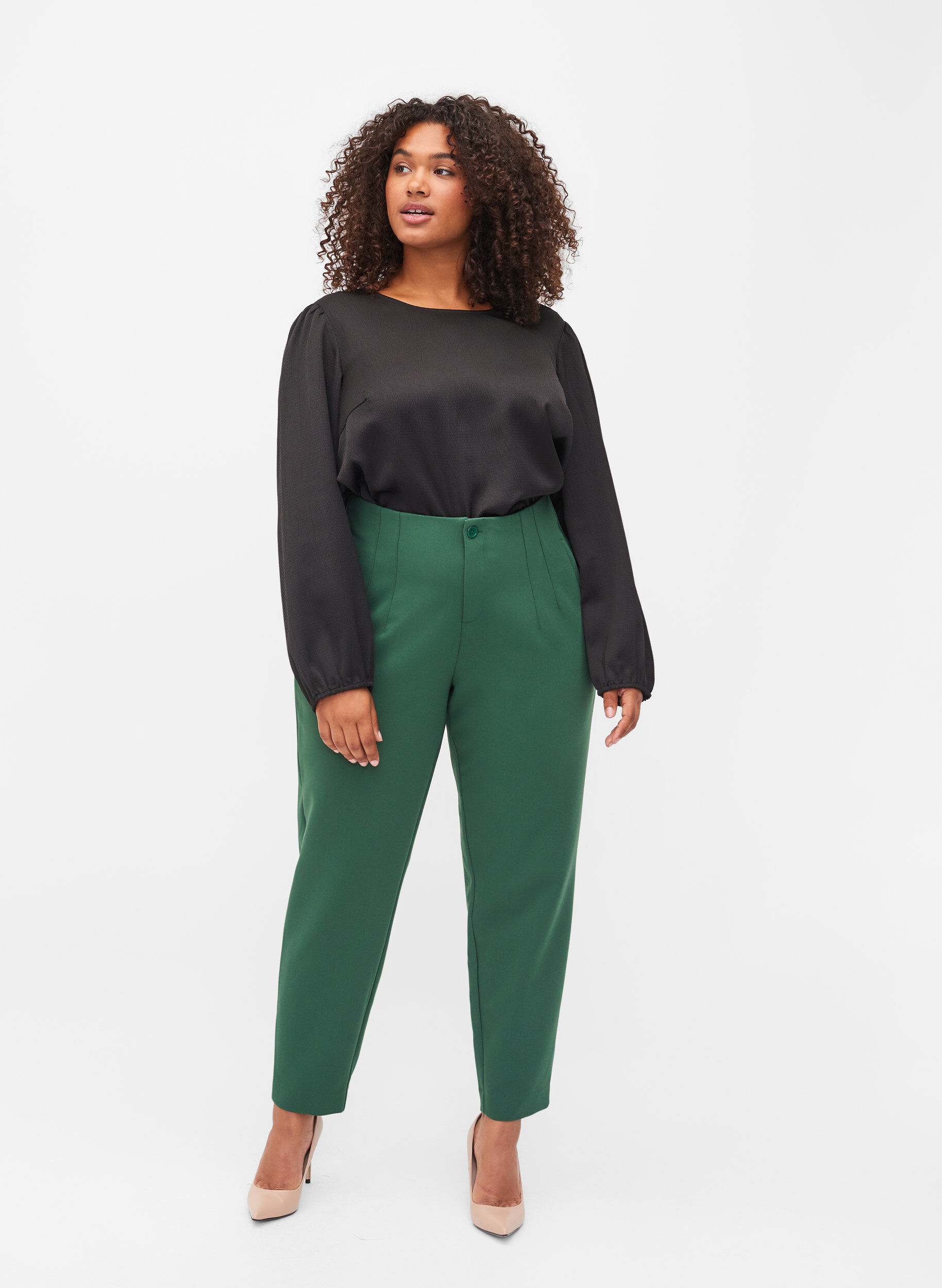 Zizzi Lang&aelig;rmet bluse med rund hals, Black, Model image number 3