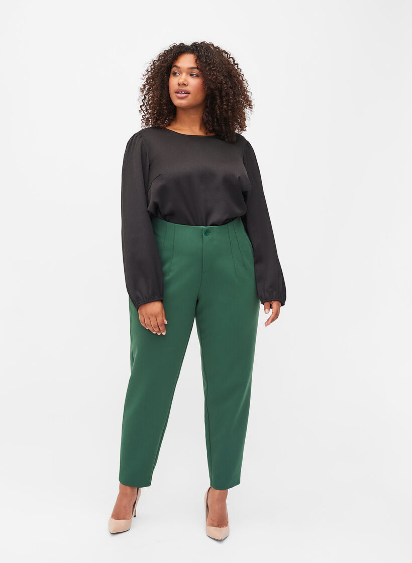 Langærmet bluse med rund hals, Black, Model image number 3