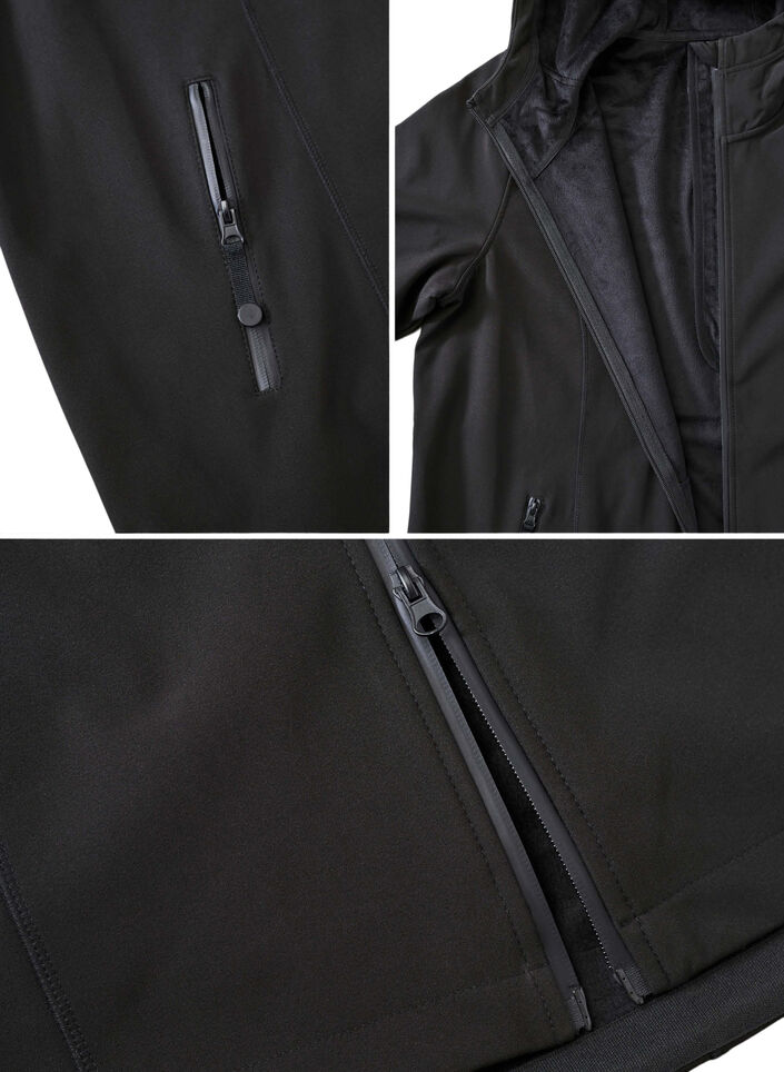 Kort softshell jakke med aftagelig h&aelig;tte, Sort, Packshot image number 4