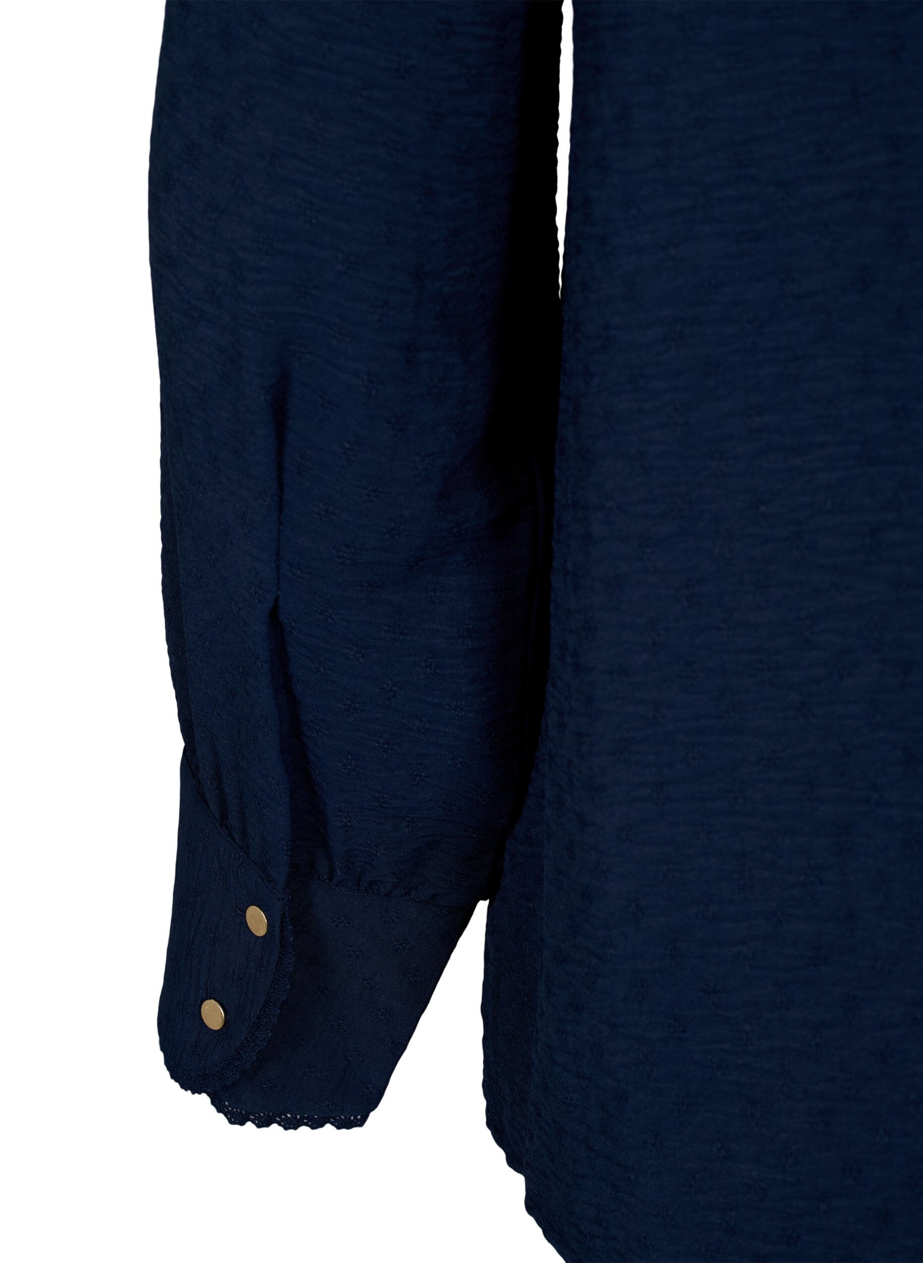 Zizzi Lang&aelig;rmet bluse med tekstur, Navy Blazer, Packshot image number 3