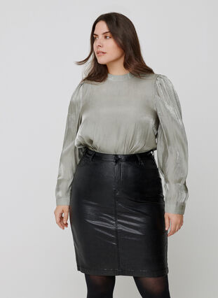 Tætsiddende glimmer nederdel med slids, Black w/glitter, Model image number 1