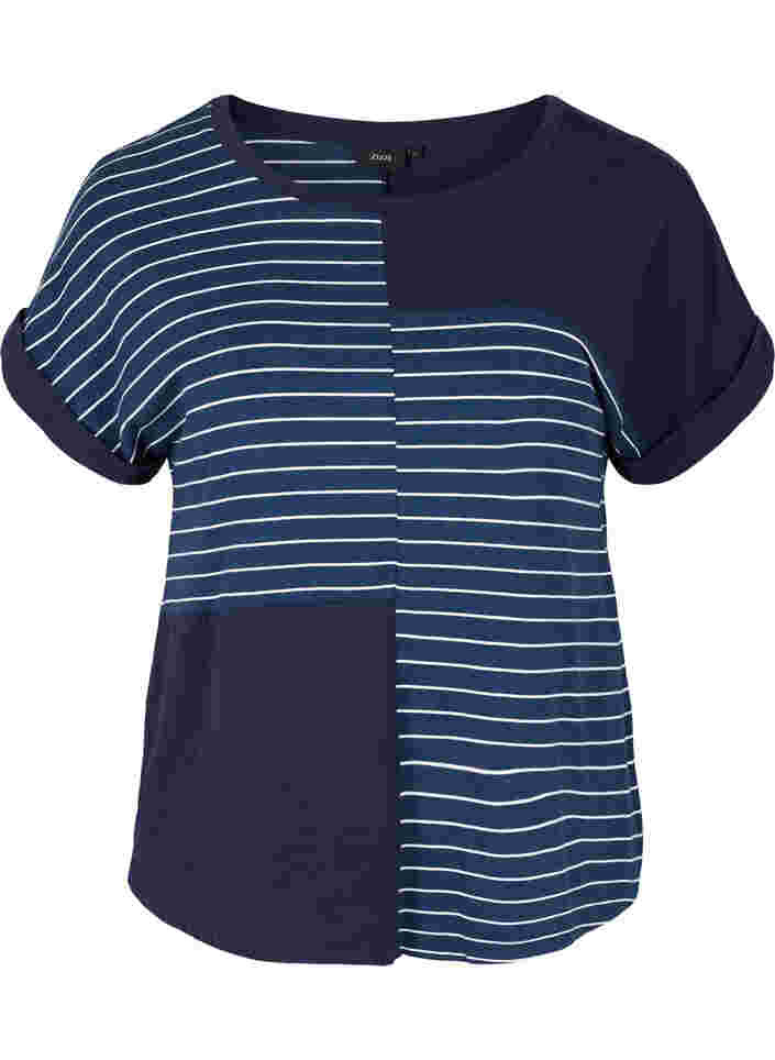 Kortærmet viskose t-shirt med striber, Night Sky Stripe, Packshot image number 0
