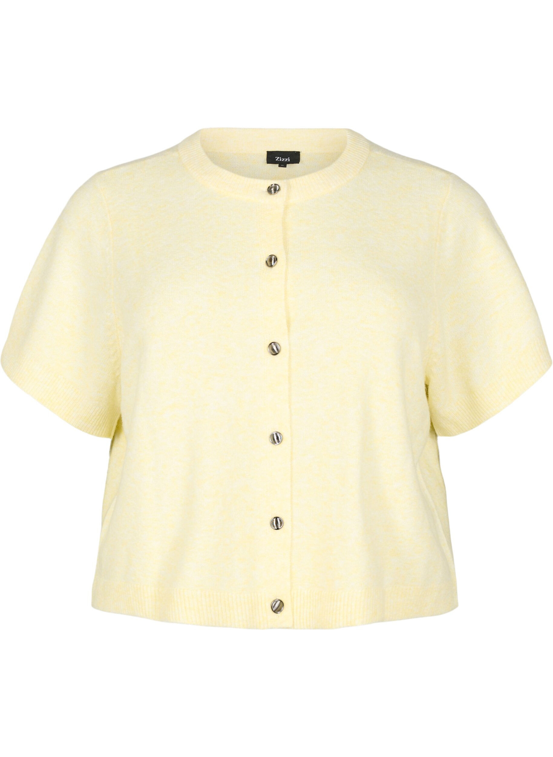 ZizziStrik cardigan med korte &aelig;rmer, Gul, Packshot image number 0