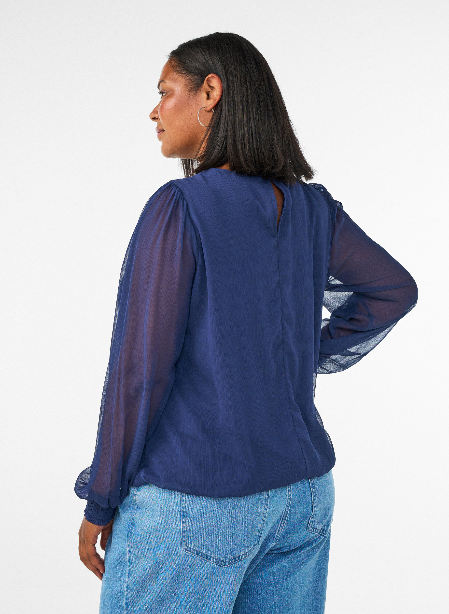 ZizziChiffonbluse med transparente &aelig;rmer, Bl&aring;, Model image number 2
