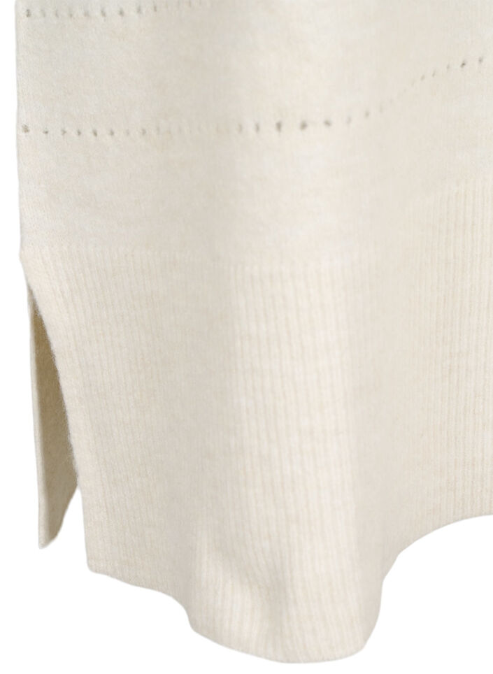 Strikkjole med slids og hulmønster, Birch Mel., Packshot image number 3