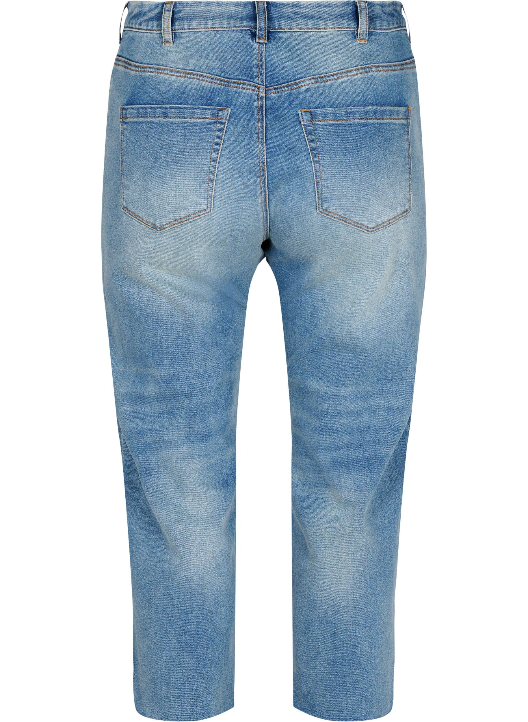 Zizzi 7/8 jeans med r&aring; kanter og h&oslash;j talje, Bl&aring;, Packshot image number 1
