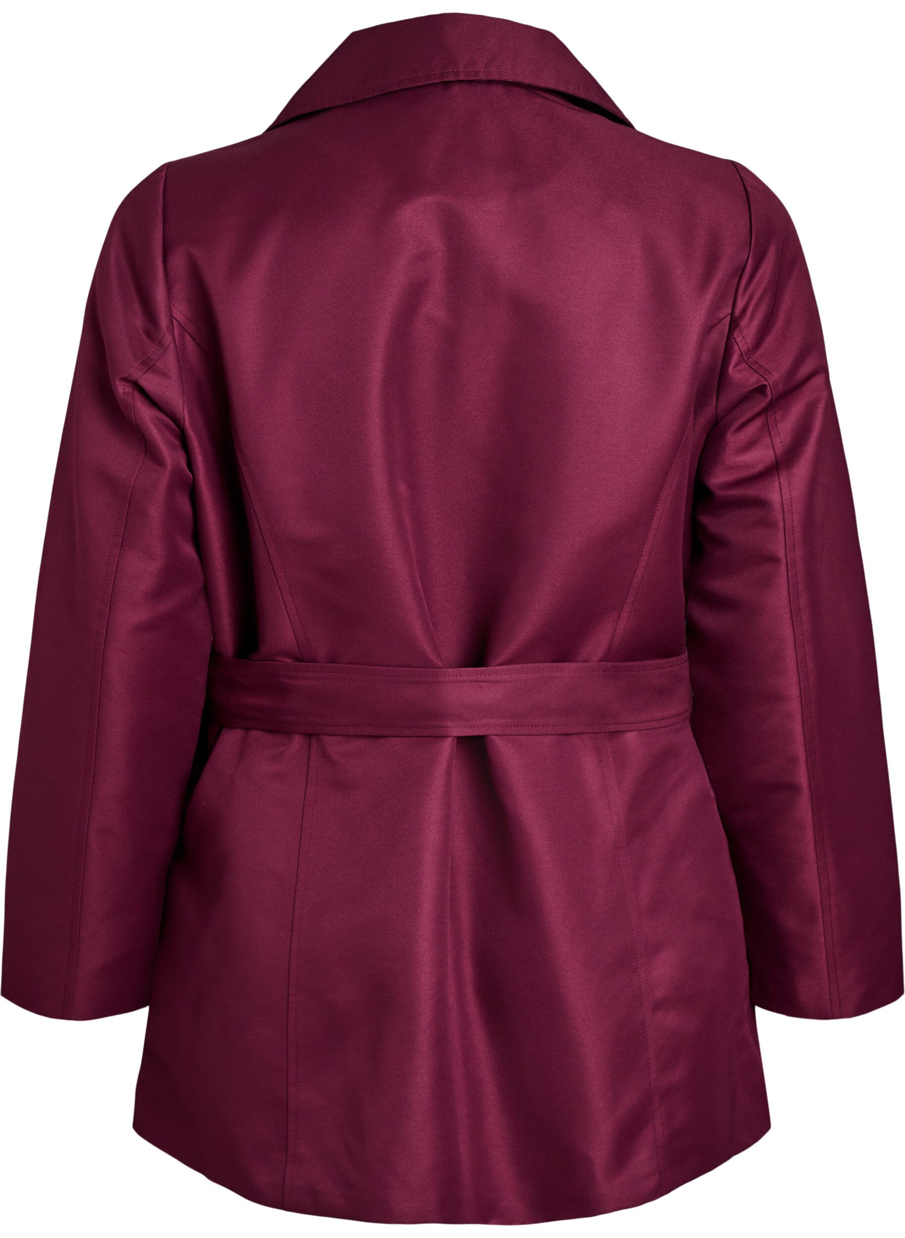 Zizzi Kort trenchcoat med b&aelig;lte, M&oslash;rk Bordeaux, Packshot image number 1