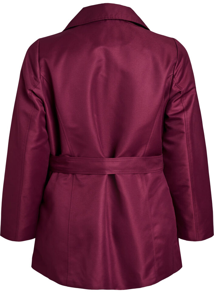 Kort trenchcoat med bælte, Mørk Bordeaux, Packshot image number 1