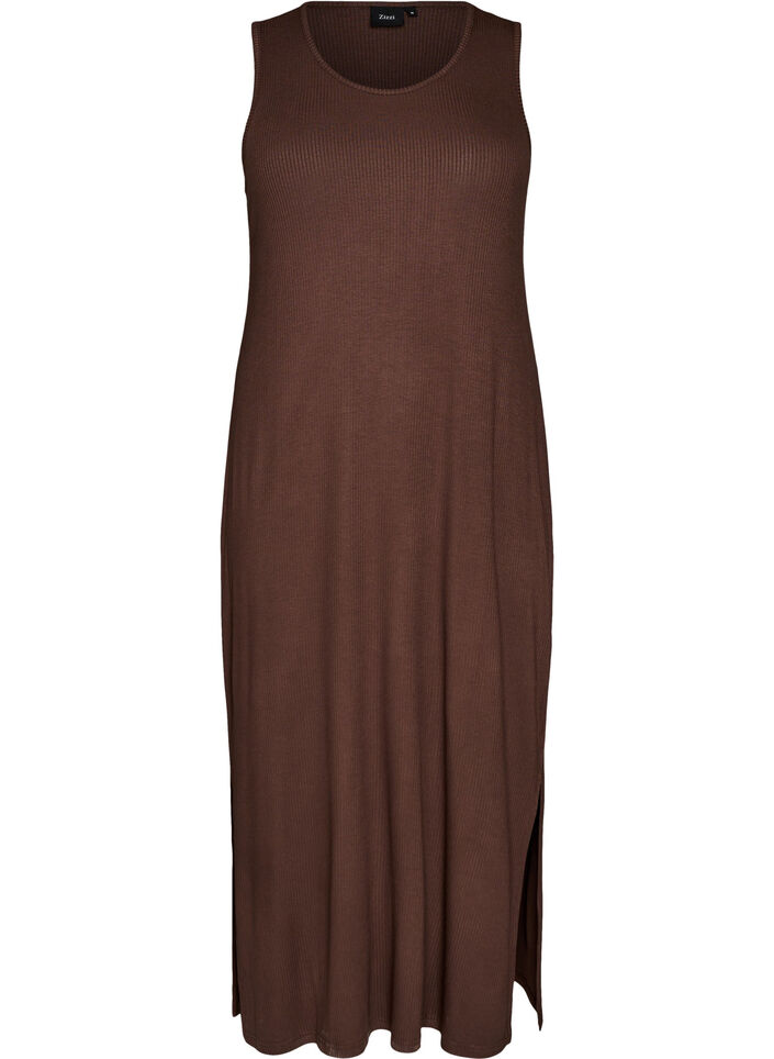 &AElig;rmel&oslash;s ribkjole i viskose, Brun, Packshot image number 0