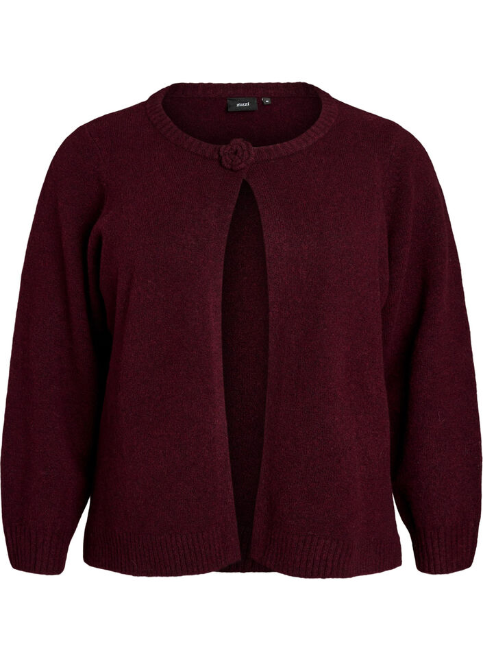 Strikket cardigan med blomsterdetalje, M&oslash;rk Bordeaux, Packshot image number 0