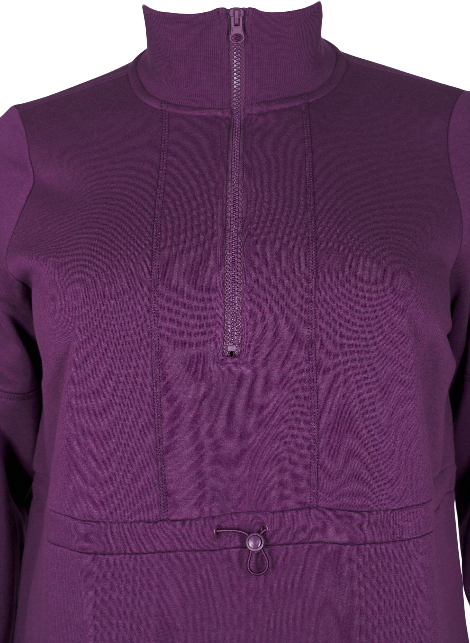 Zizzi Kort sweatkjole med h&oslash;j hals og justerbar talje, Deep Purple, Packshot image number 2