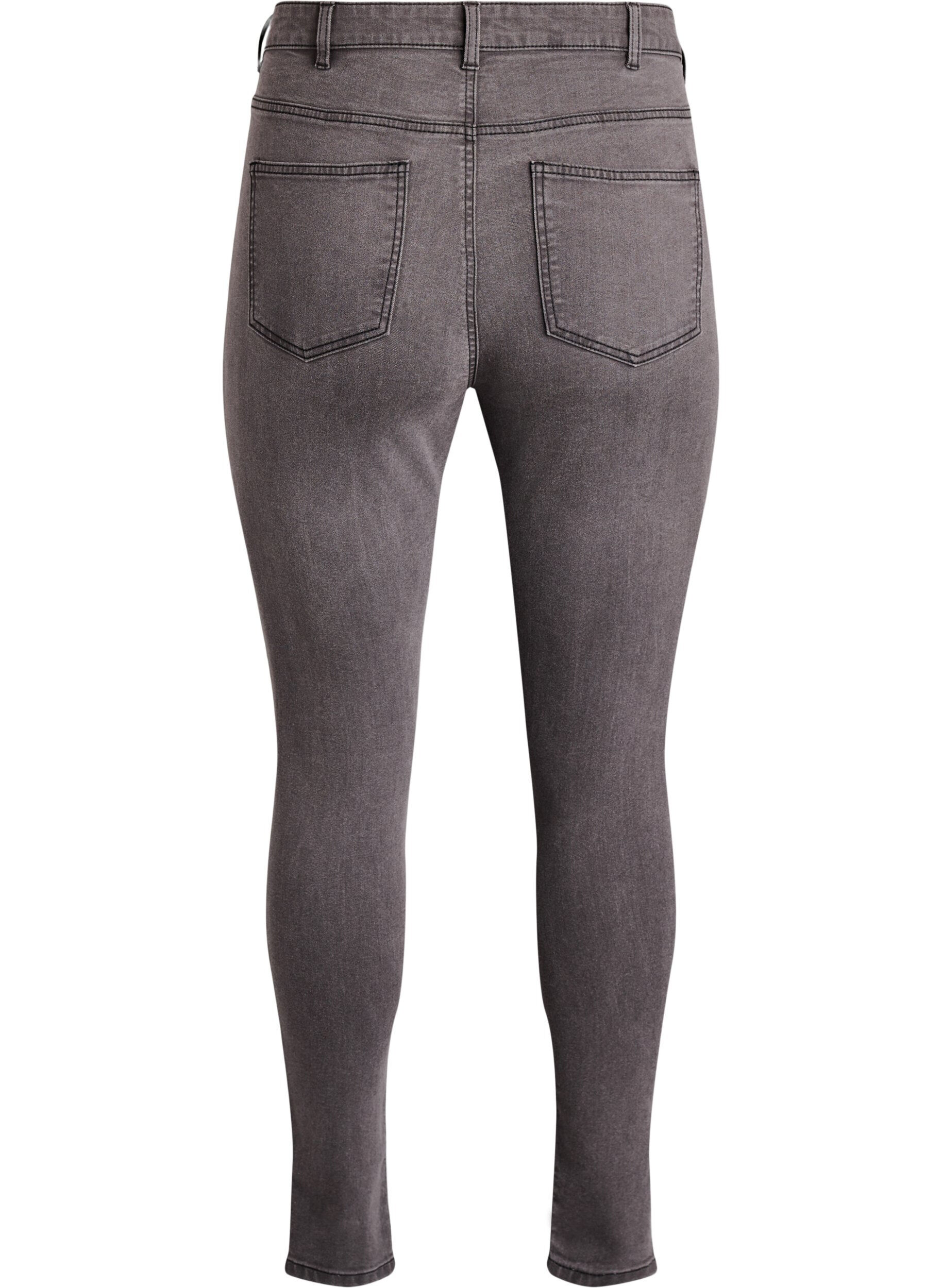 Zizzi Amy jeans med h&oslash;j talje og super slim fit, Gr&aring;, Packshot image number 1