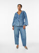 Denimjakke med formgivende syninger og V-udsk&aelig;ring, Bl&aring;, Model image number 1