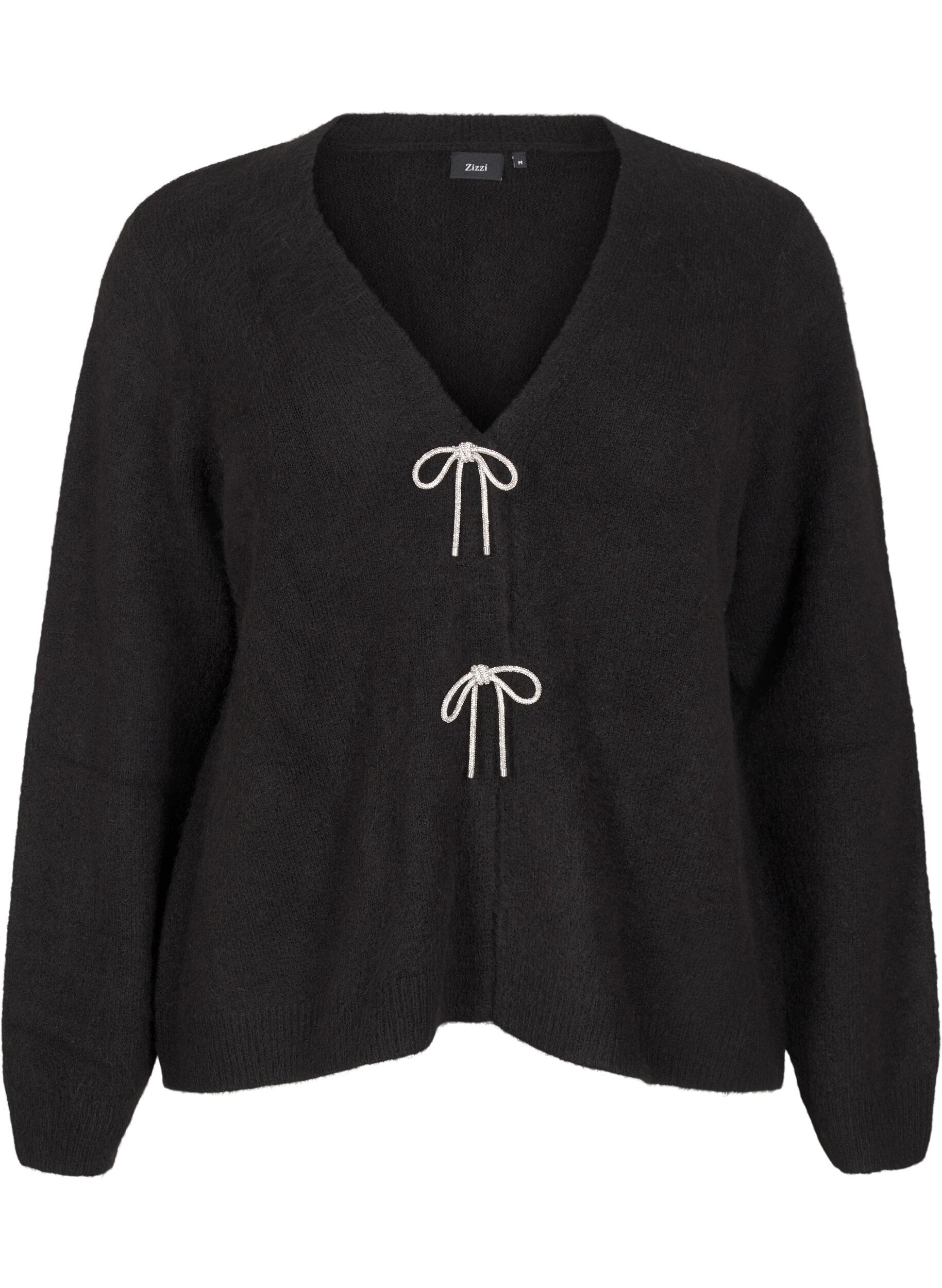 Zizzi Strikcardigan med s&oslash;lvsl&oslash;jfe, Black, Packshot image number 0