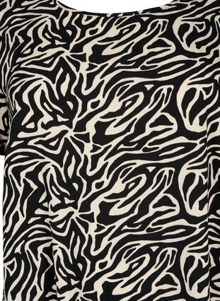 Kjole med print og korte ærmer, Black/White Animal, Packshot image number 2
