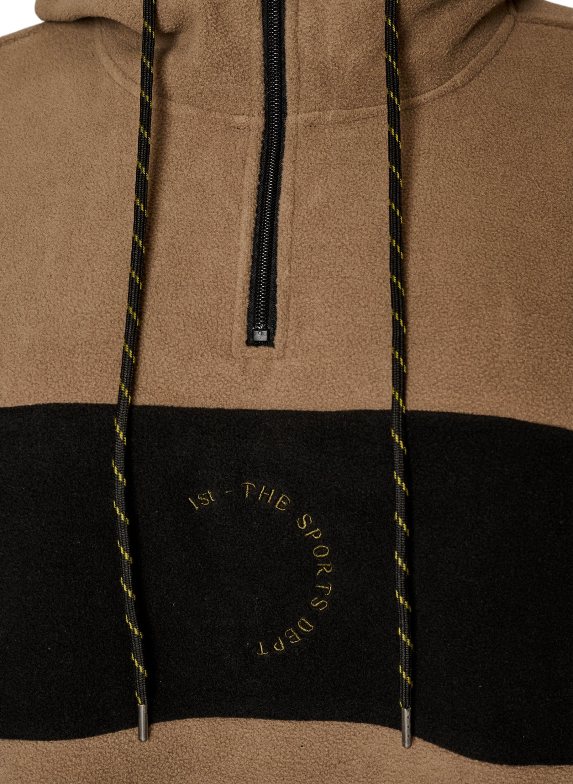 ZizziFleeceanorak med h&aelig;tte og kontrastpanel, Brun, Packshot image number 2