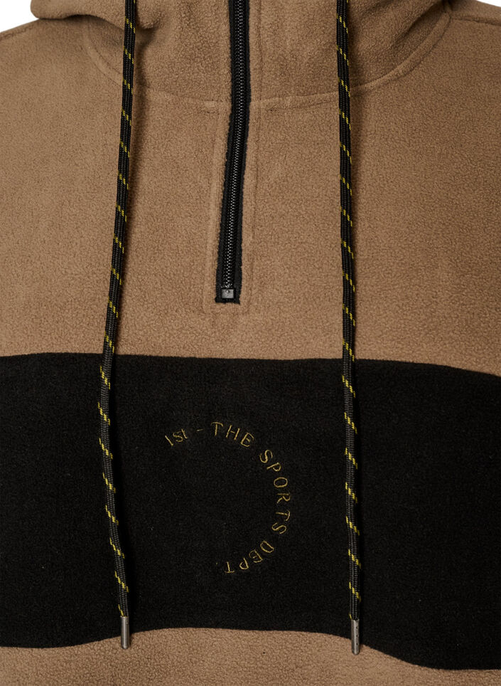 Fleeceanorak med h&aelig;tte og kontrastpanel, Brun, Packshot image number 2