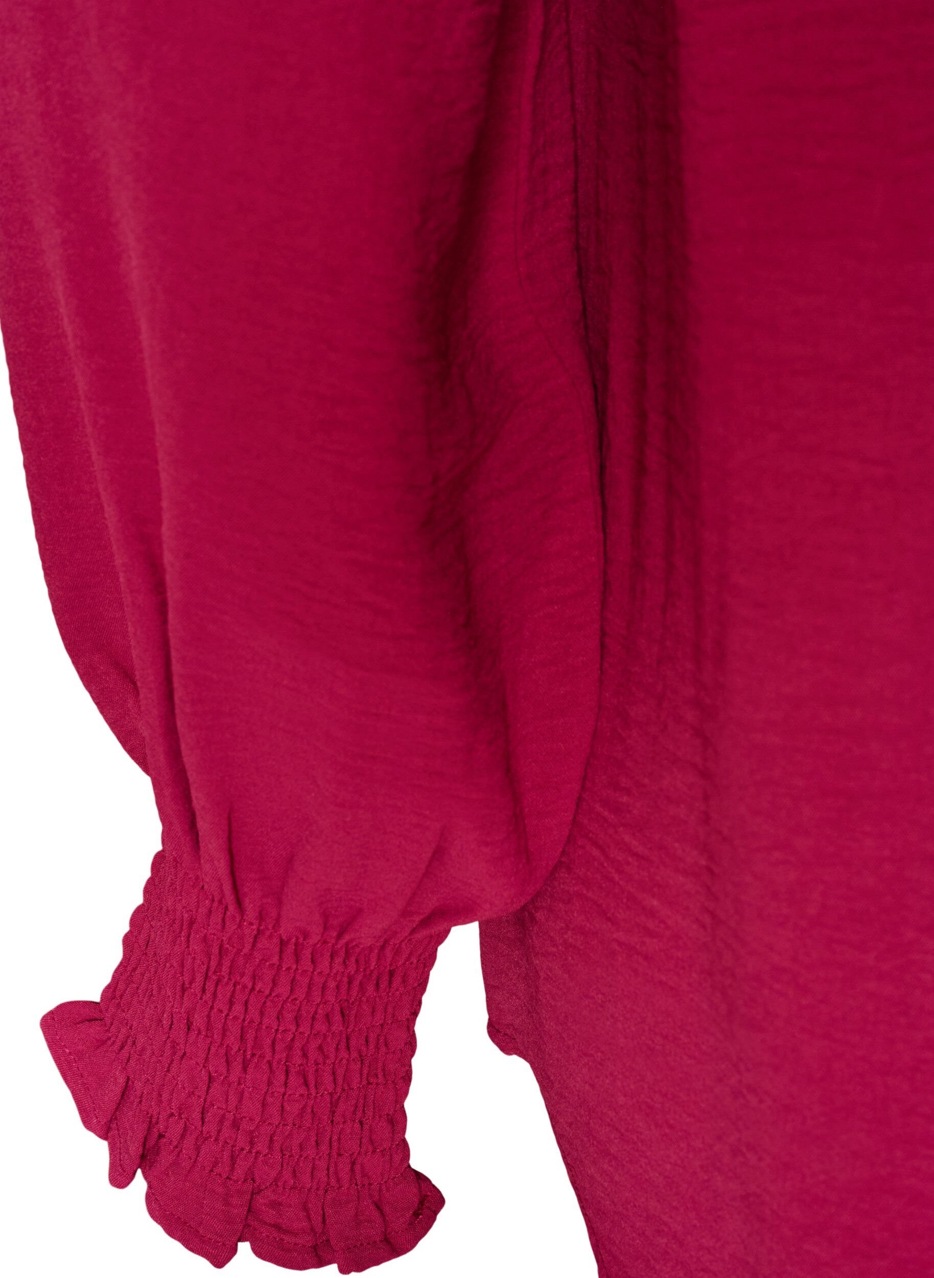 ZizziBluse med smock manchetter og V-udsk&aelig;ring, R&oslash;d, Packshot image number 3