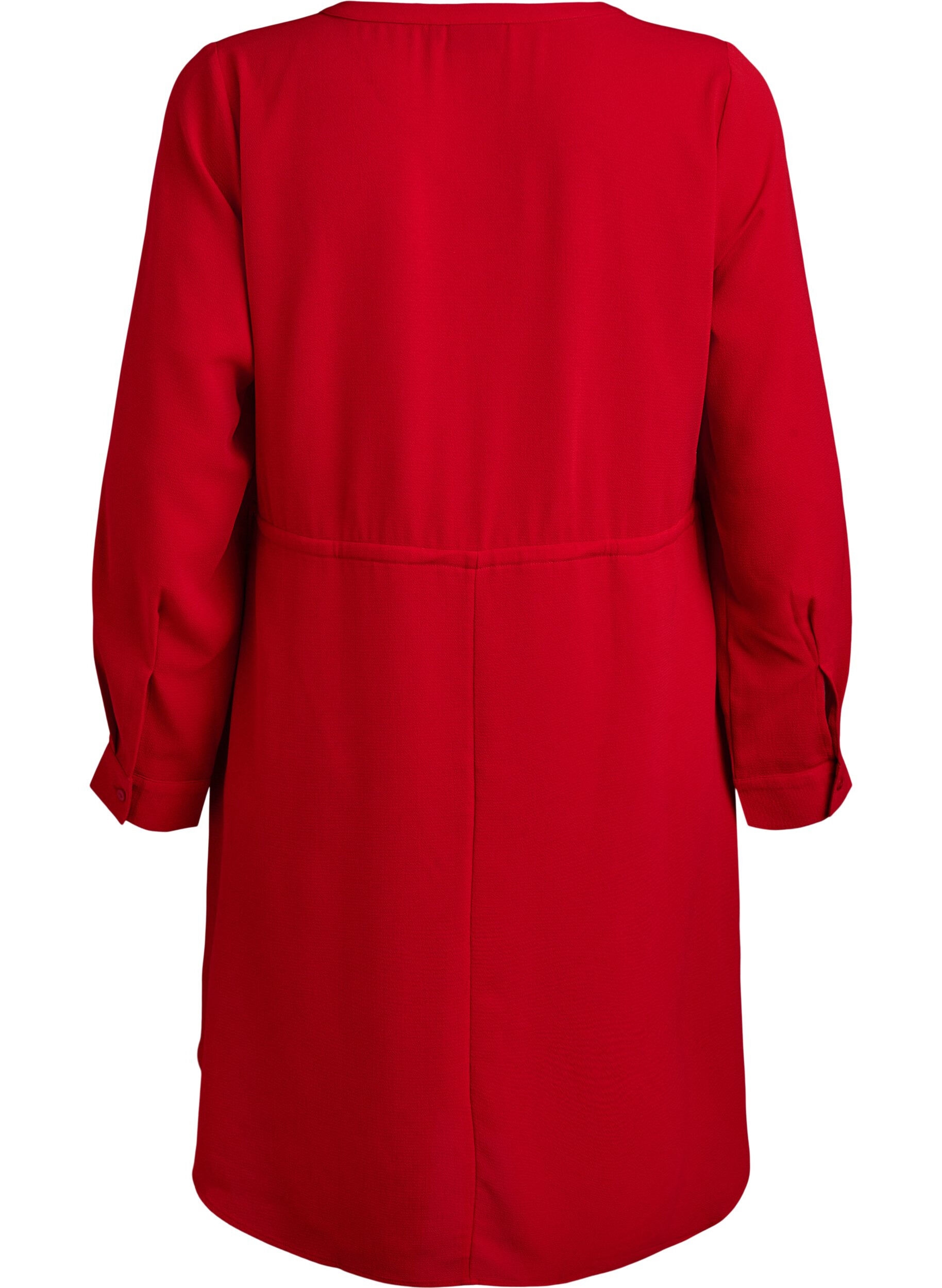 Zizzi Kn&aelig;lang kjole med bindeb&aring;nd, R&oslash;d, Packshot image number 1