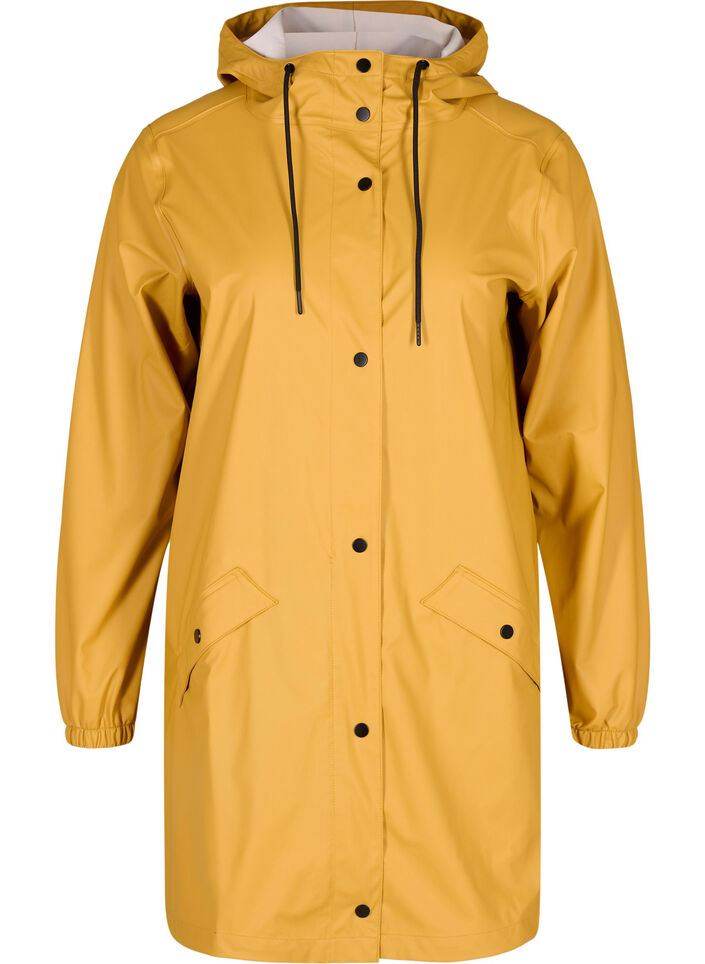 Regnjakke med hætte og knaplukning, Spruce Yellow, Packshot image number 0