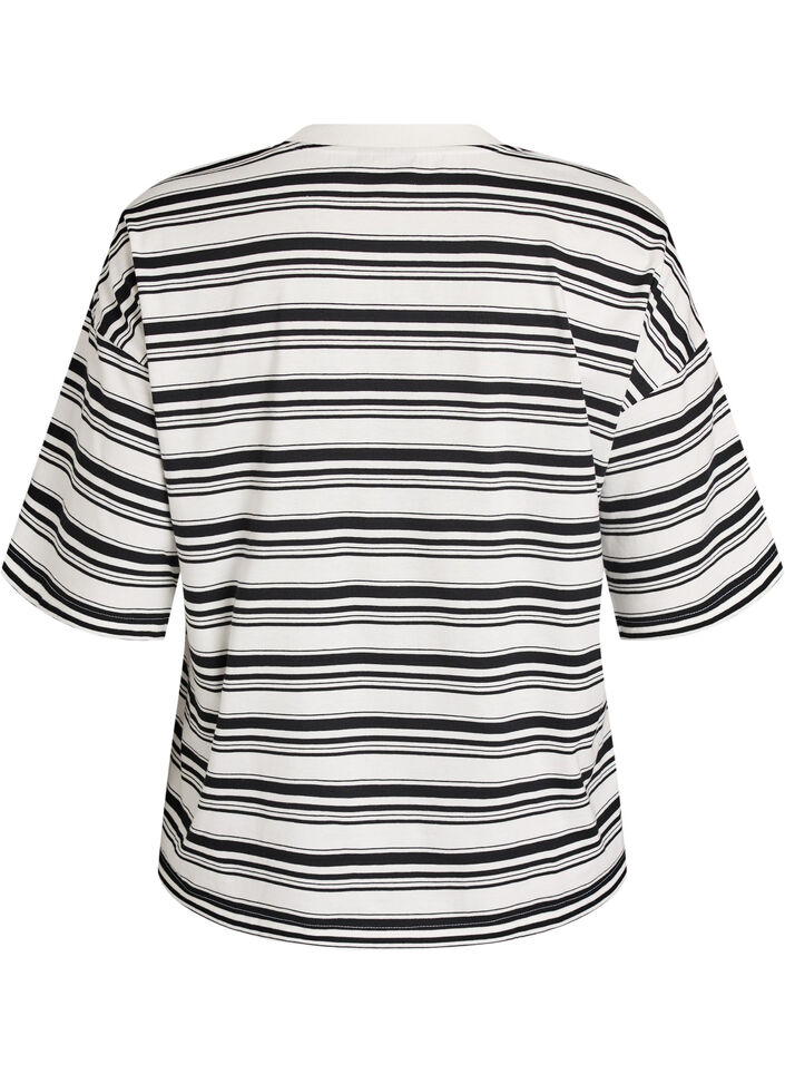 Boxy T-shirt med stribet m&oslash;nster, Sort, Packshot image number 1