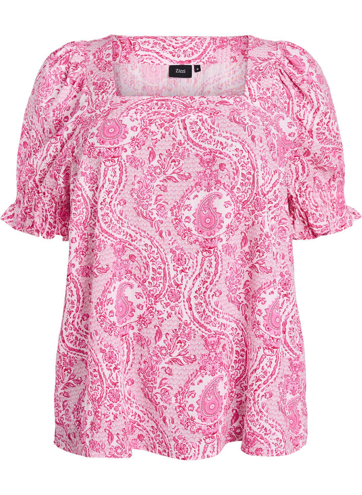 Viskosebluse med paisleyprint og firkantet udsk&aelig;ring, Lyser&oslash;d, Packshot image number 0
